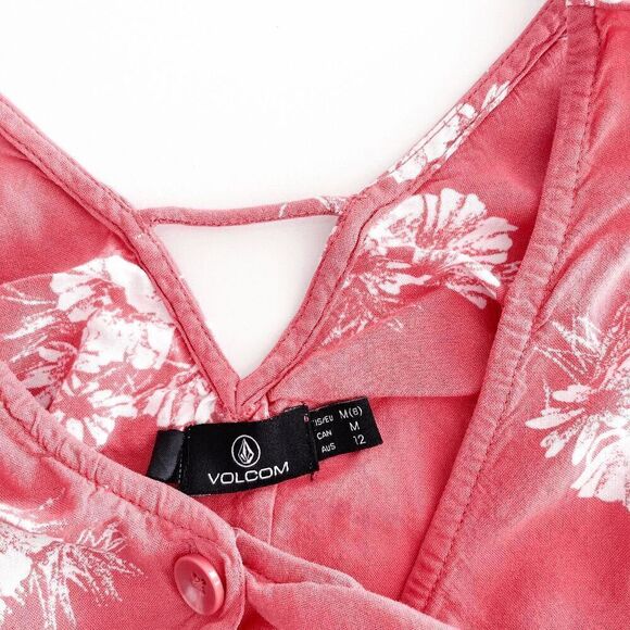 Volcom Womens Forget Yoself Mini Tank Dress Floral Print Coral Size Medium - Picture 4 of 6